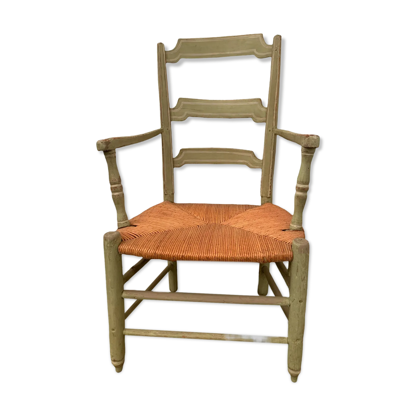 Provençal Armchair In Patinated Beech With Straw Seat, 20th Century
