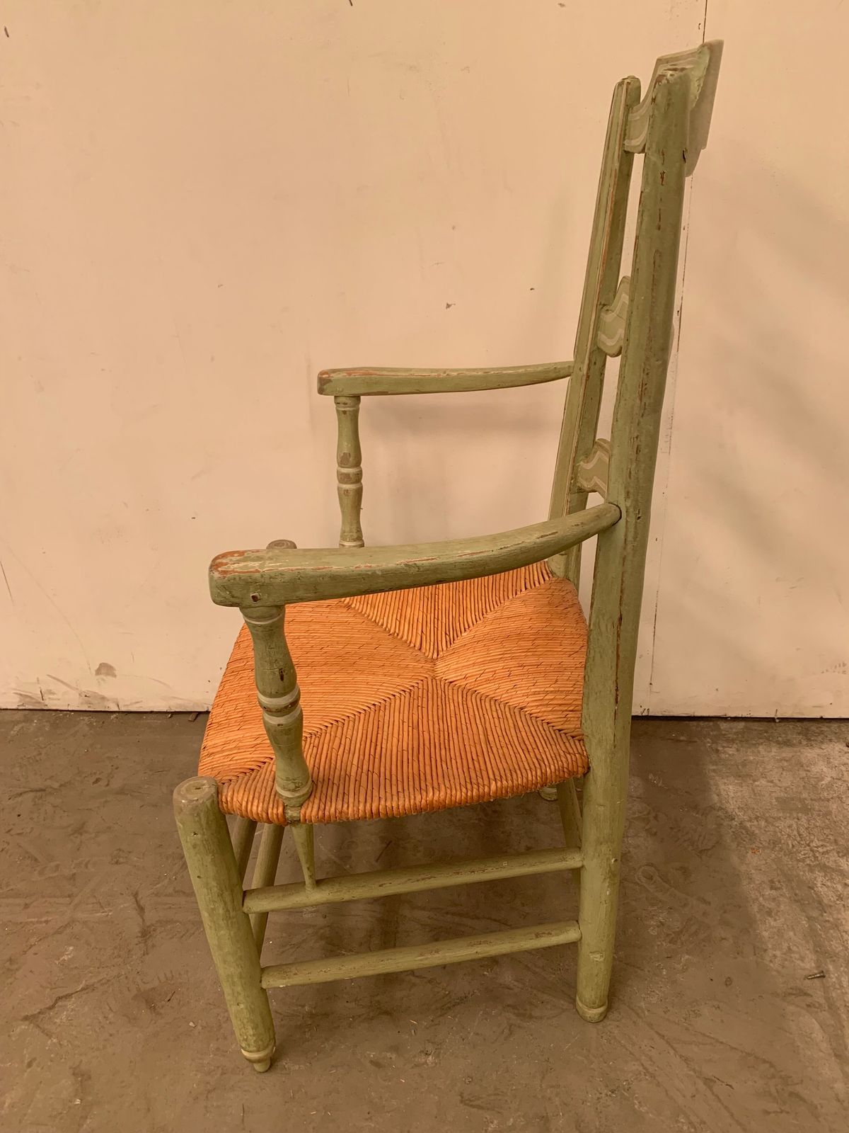 photo furniture Provençal Armchair In Patinated Beech With Straw Seat, 20th Century