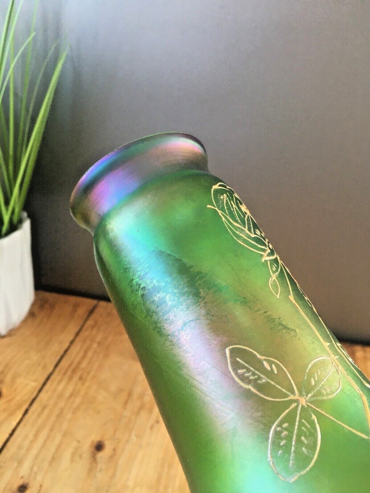 Aesthetic Movement Bohemian Czech Green Iridescent Vase Loetz Kralik Harrach photo Home Decor