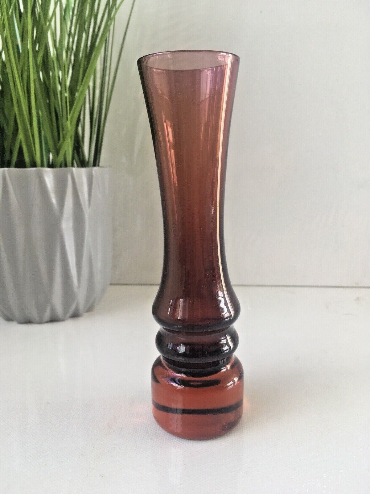 Retro 70's Swedish Sea Glasbruk Kosta Boda Purple Scandinavian Hooped Glass Vase photo vintage