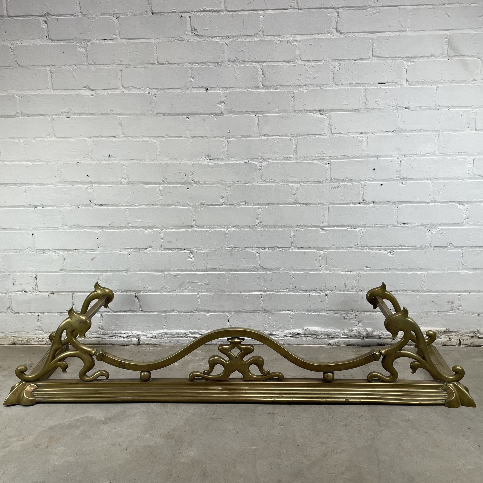 Antique Art Nouveau Brass Fireplace Fender photo furniture
