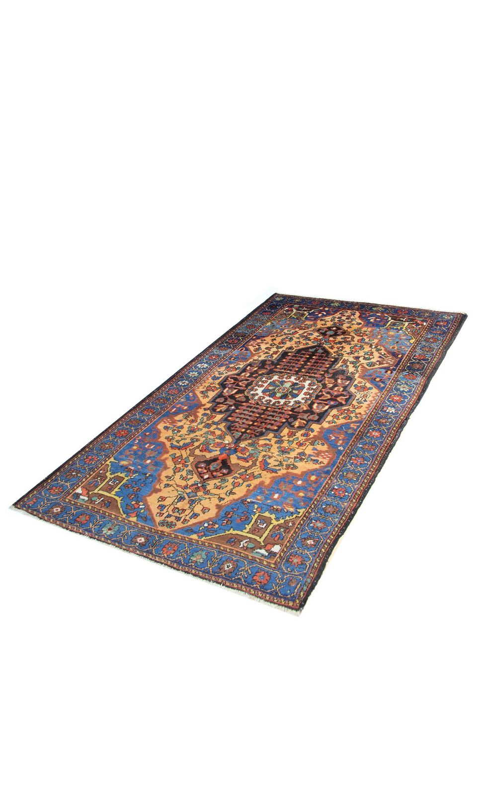 Handmade Carpet Antique Rug Traditional Yellow Rug Wool Living Room 133x193cm photo for sale