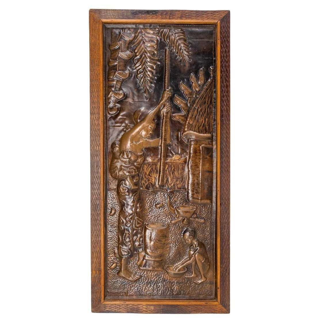 Representation Of An African Woman Embossed Copper And Iroko Frame
