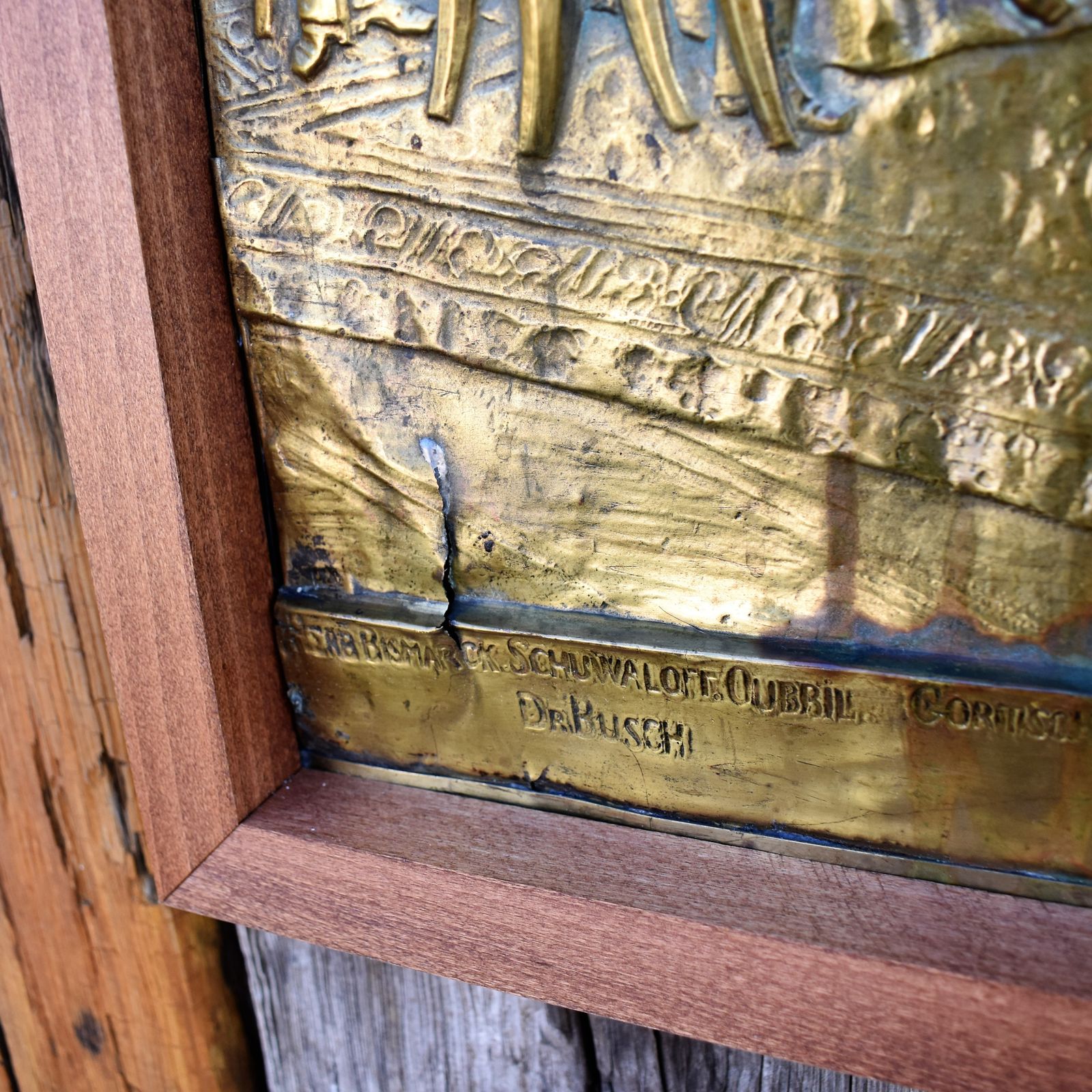 Antique 1884 Brass Repousse Plaque Art Arnold Anvers Antwerp Berlin Conference photo Art