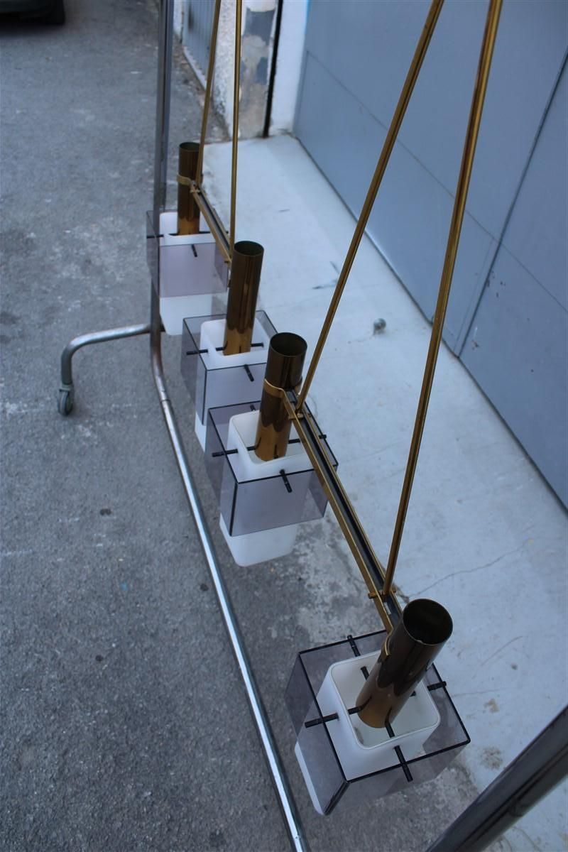 photo furniture Pair Mid Century Technicians Chandelier Stilux Milano Brass Glass Plexiglass