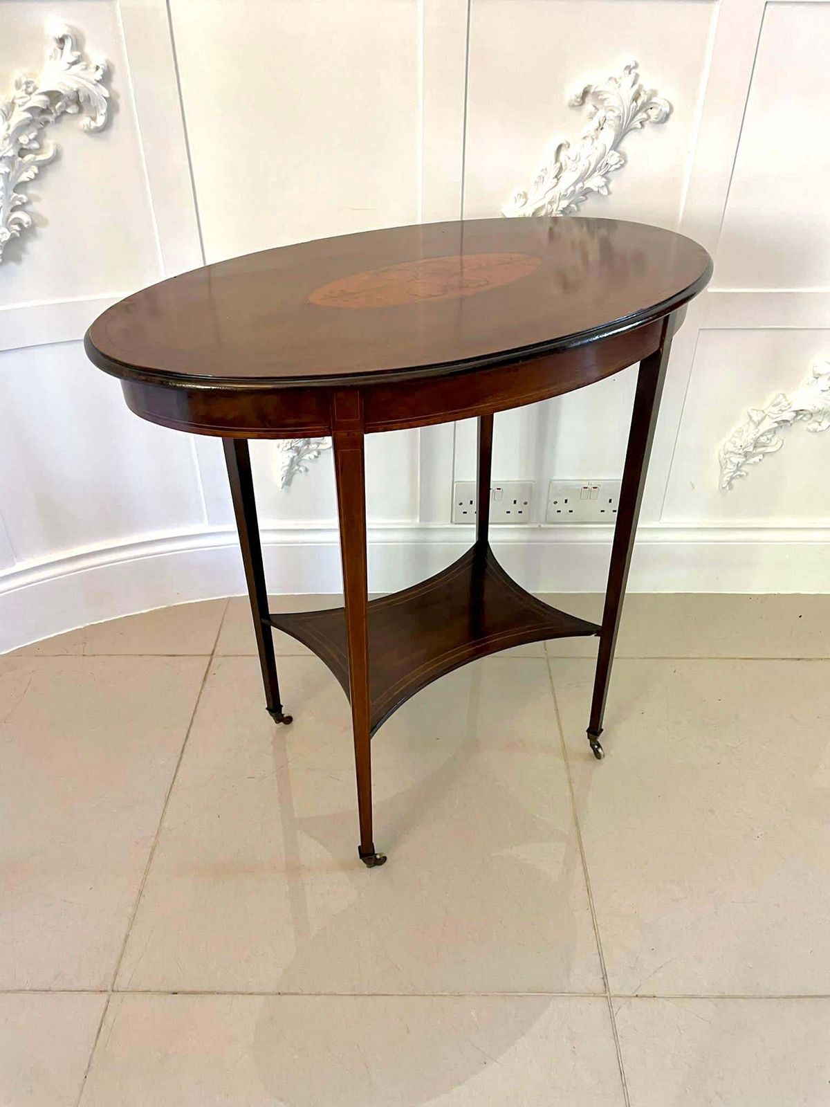 Antique Edwardian Oval Quality Mahogany Inlaid Lamp Table photo 1125.0
