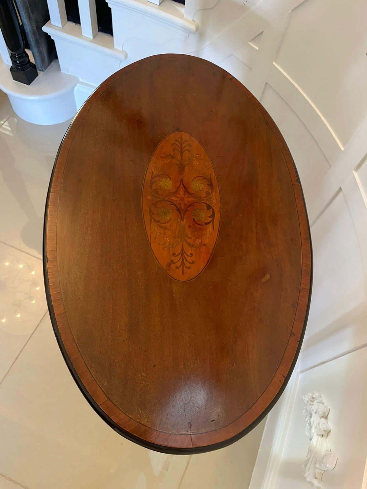 Antique Edwardian Oval Quality Mahogany Inlaid Lamp Table photo vintage