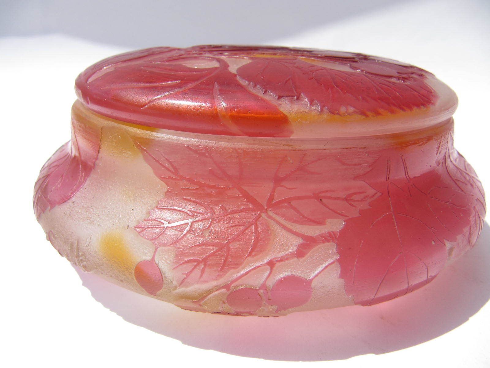 Emile Gallé Art Nouveau Art Glass Bowl And Cover Decorated With Berries And Leaves photo Home Decor
