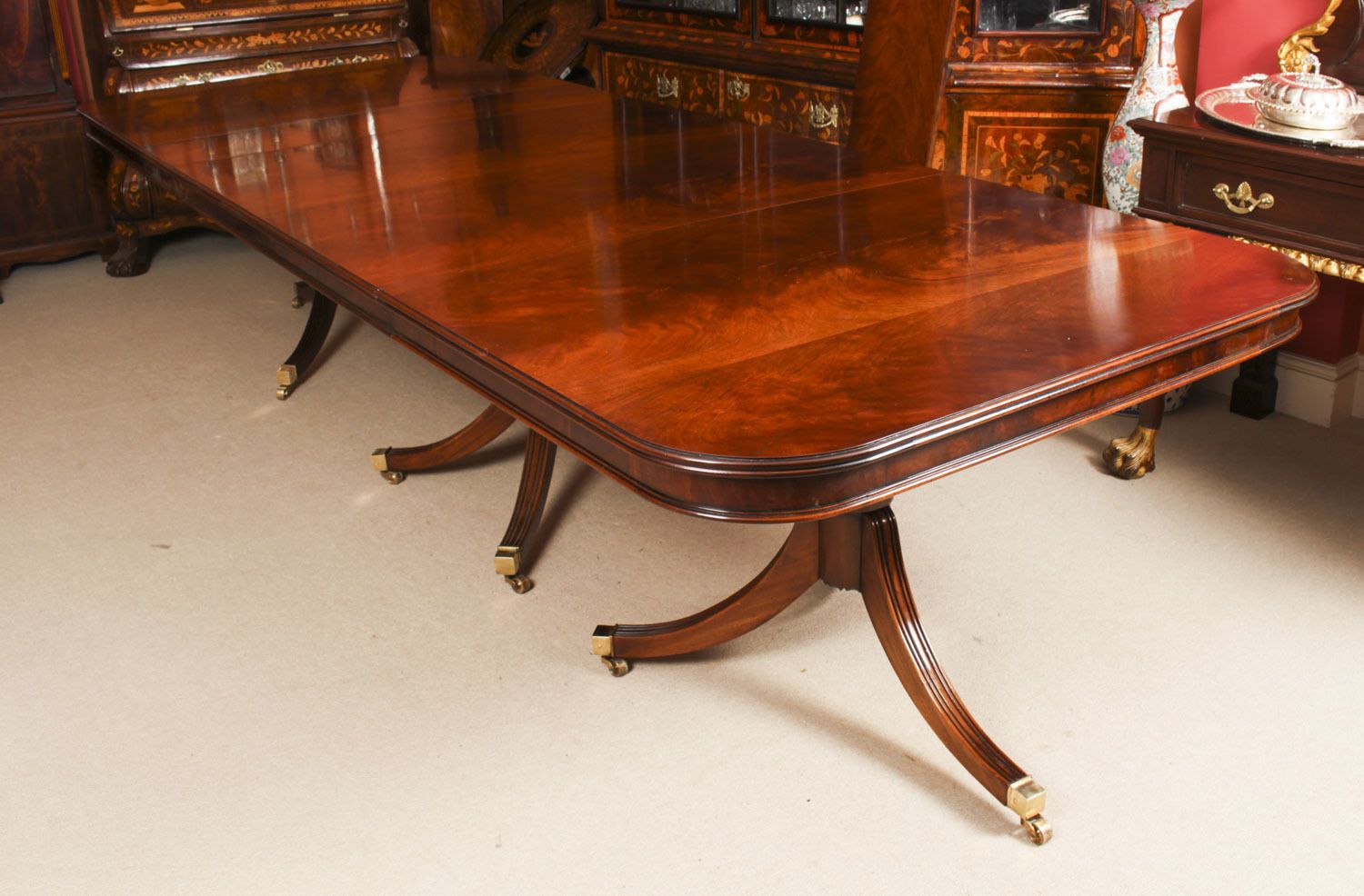 Bespoke 12ft Regency Revival Dining Table Inlaid Flame Mahogany photo vintage