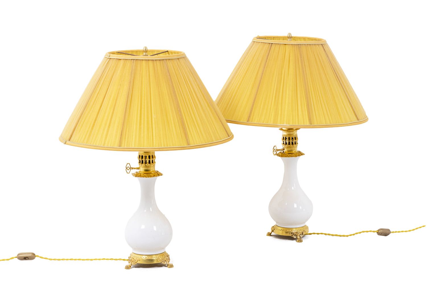 Pair Of Lamps In White Porcelain And Bronze, Circa 1880