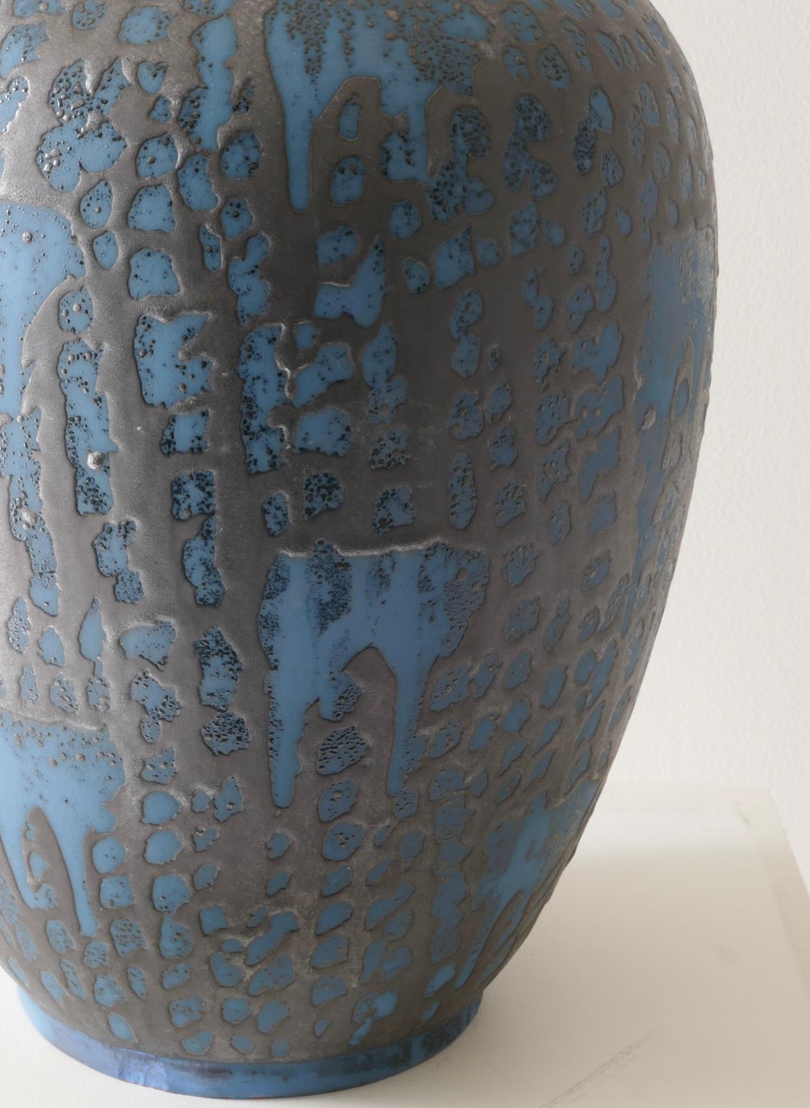 Large Ceramic Graphite And Blue Vase, West Germany 1970's photo vintage