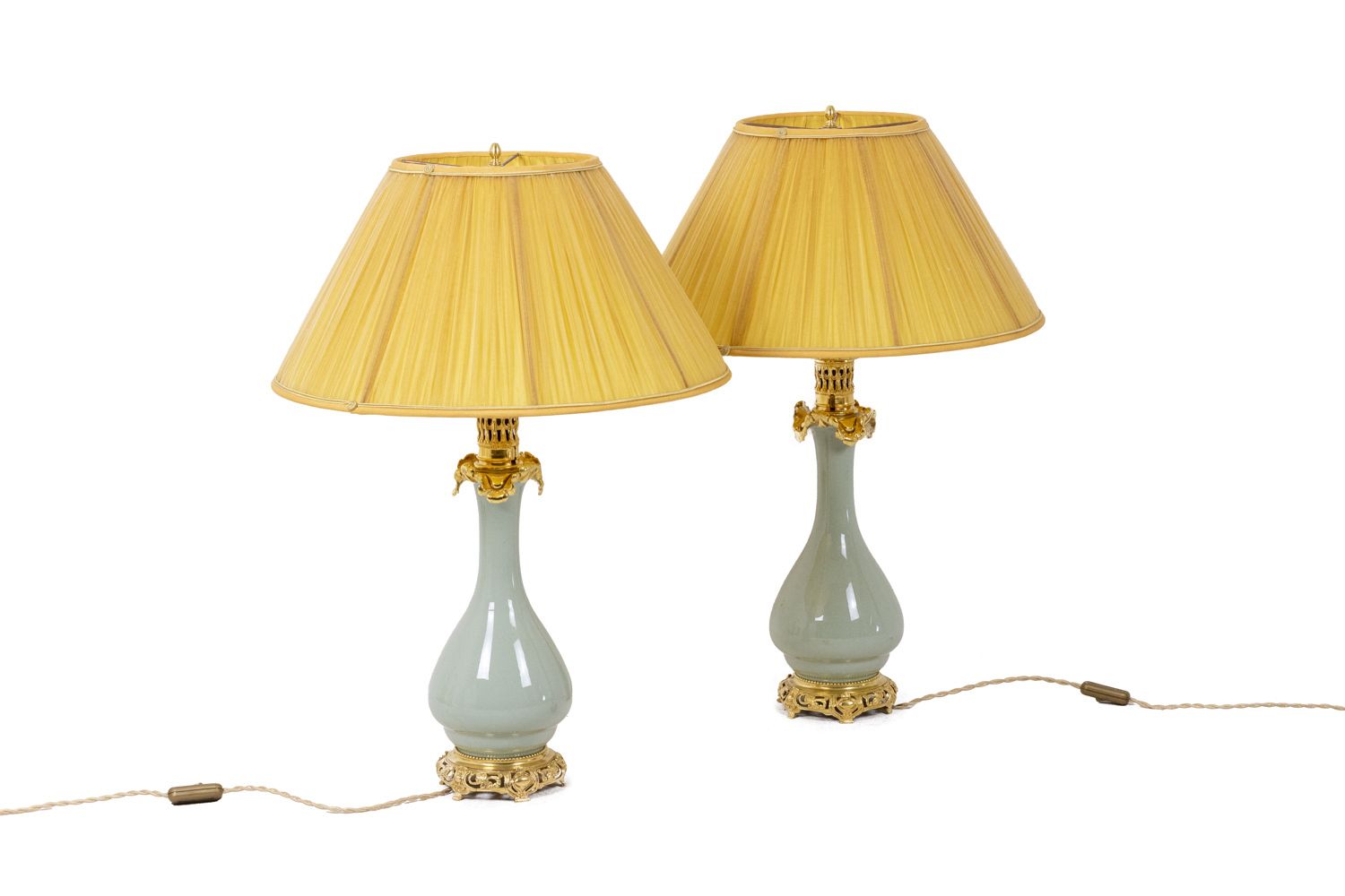 Pair Of Lamps In Porcelain Of Céladon And Bronze, Circa 1880