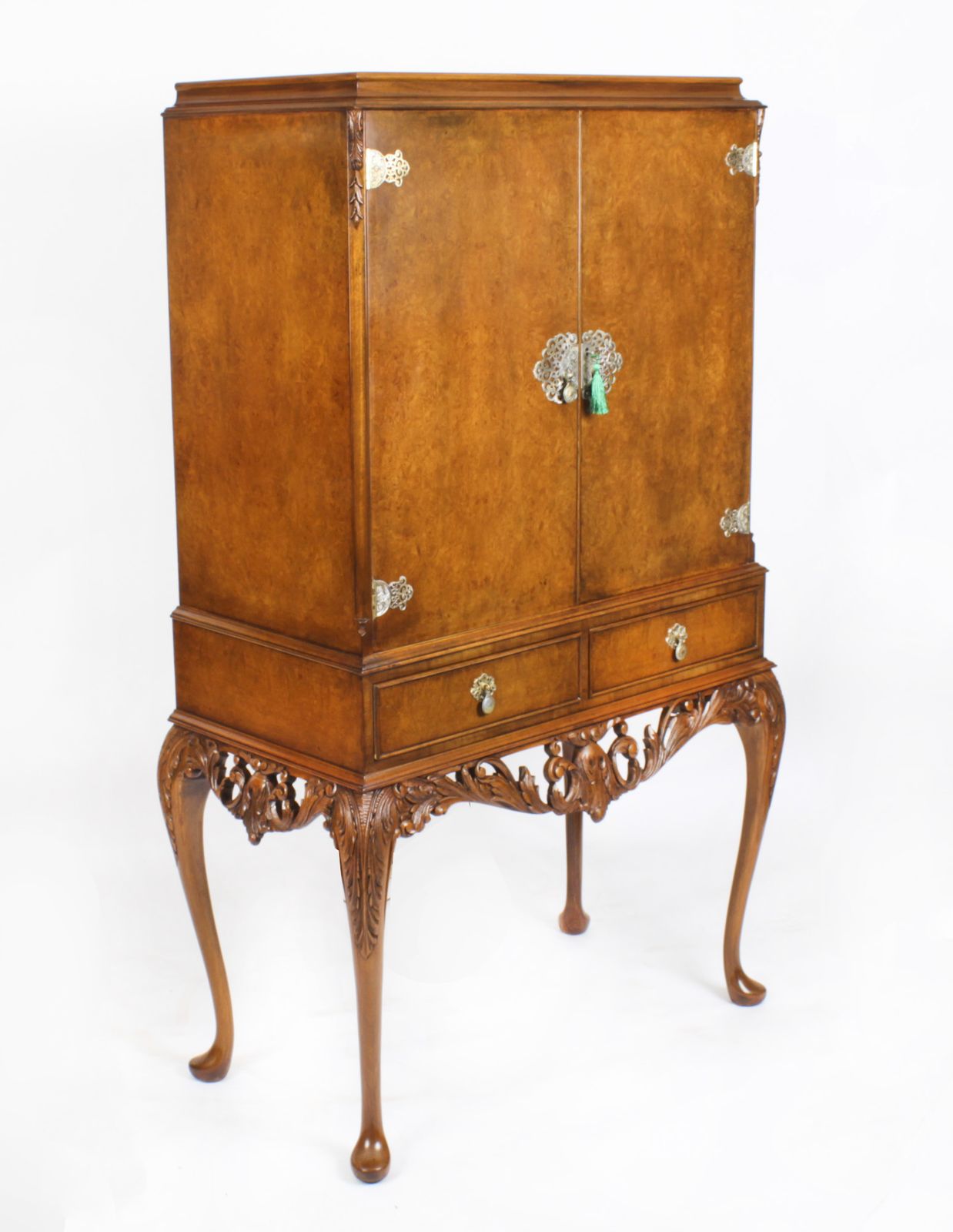 Vintage Burr Walnut Cocktail Cabinet Drinks Dry Bar Mid 20th C