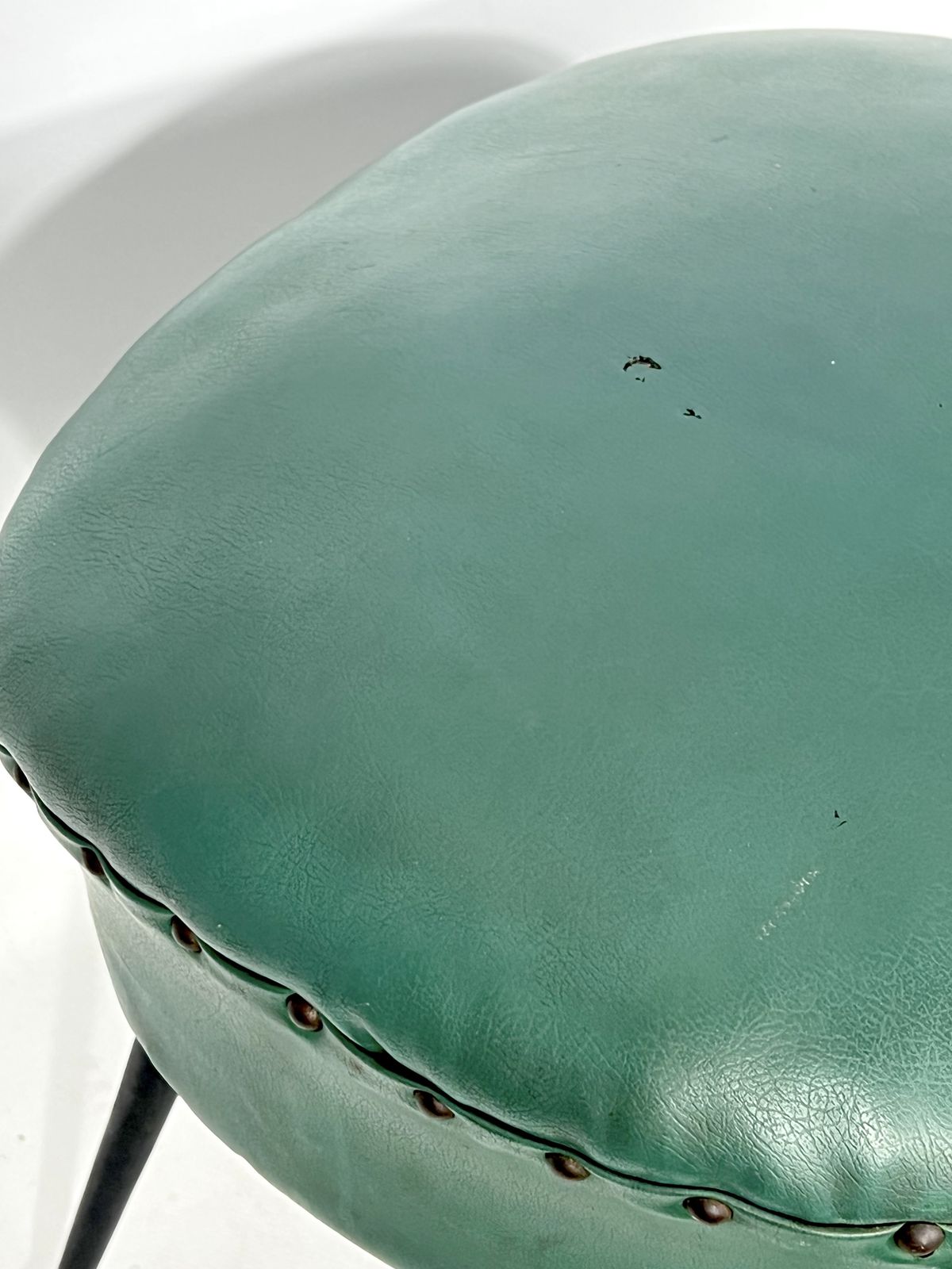 Vintage Italian Green Leatherette Pouf With Brass Feet From 50s photo for sale