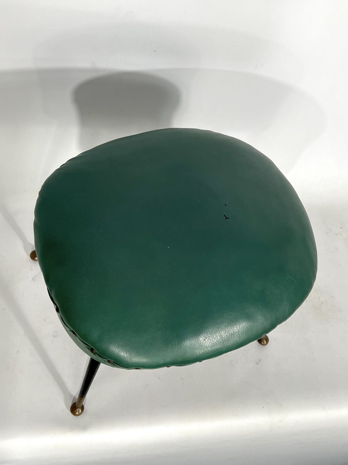 Vintage Italian Green Leatherette Pouf With Brass Feet From 50s photo Furniture