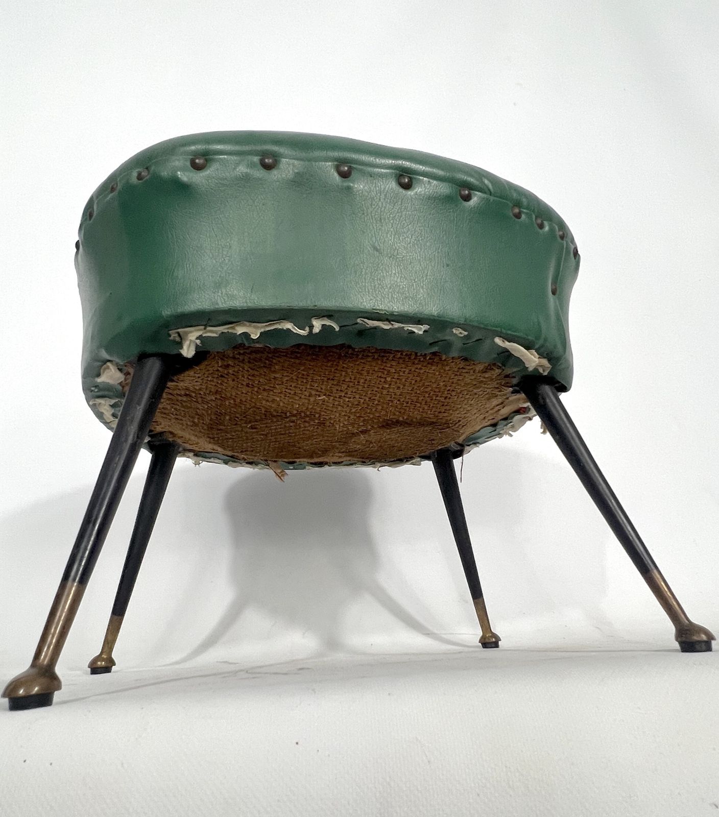 Vintage Italian Green Leatherette Pouf With Brass Feet From 50s photo vintage