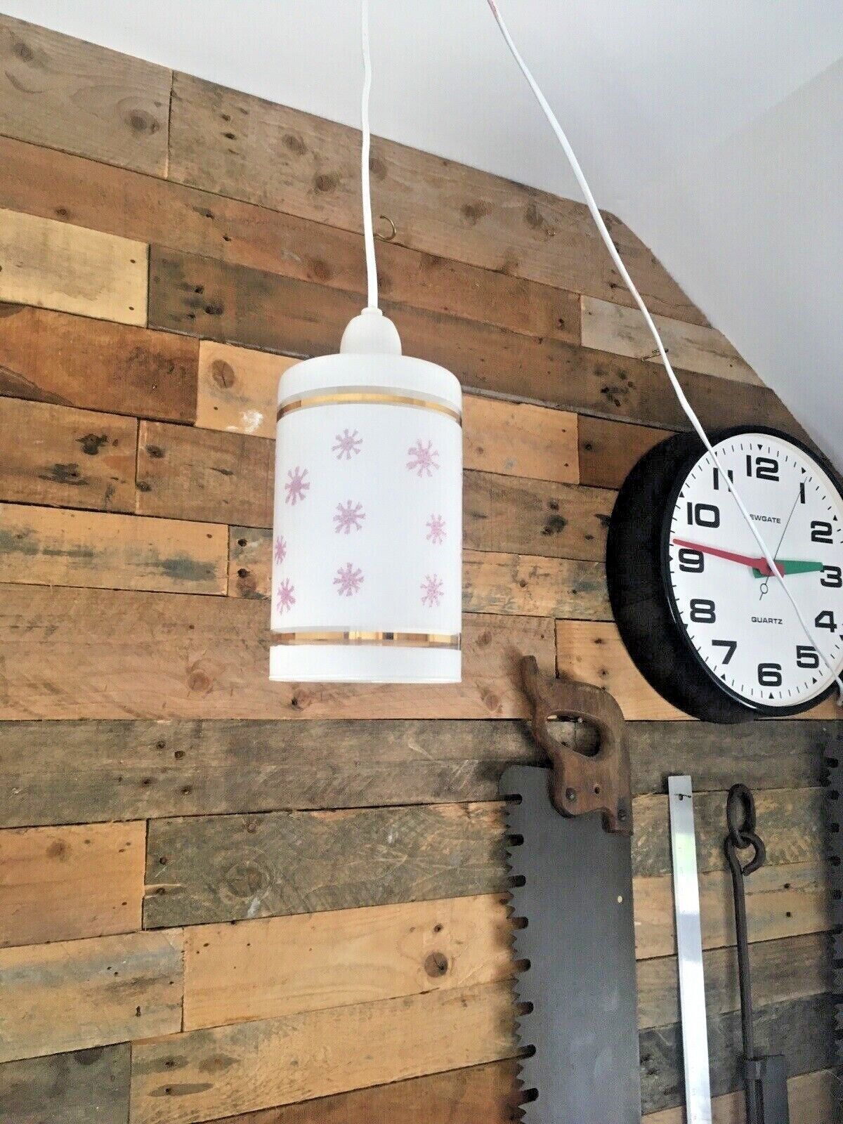 Retro 70's White & Pink Sugar Frosted Sun Snowflake Light Lamp Shade Vintage 60s photo furniture