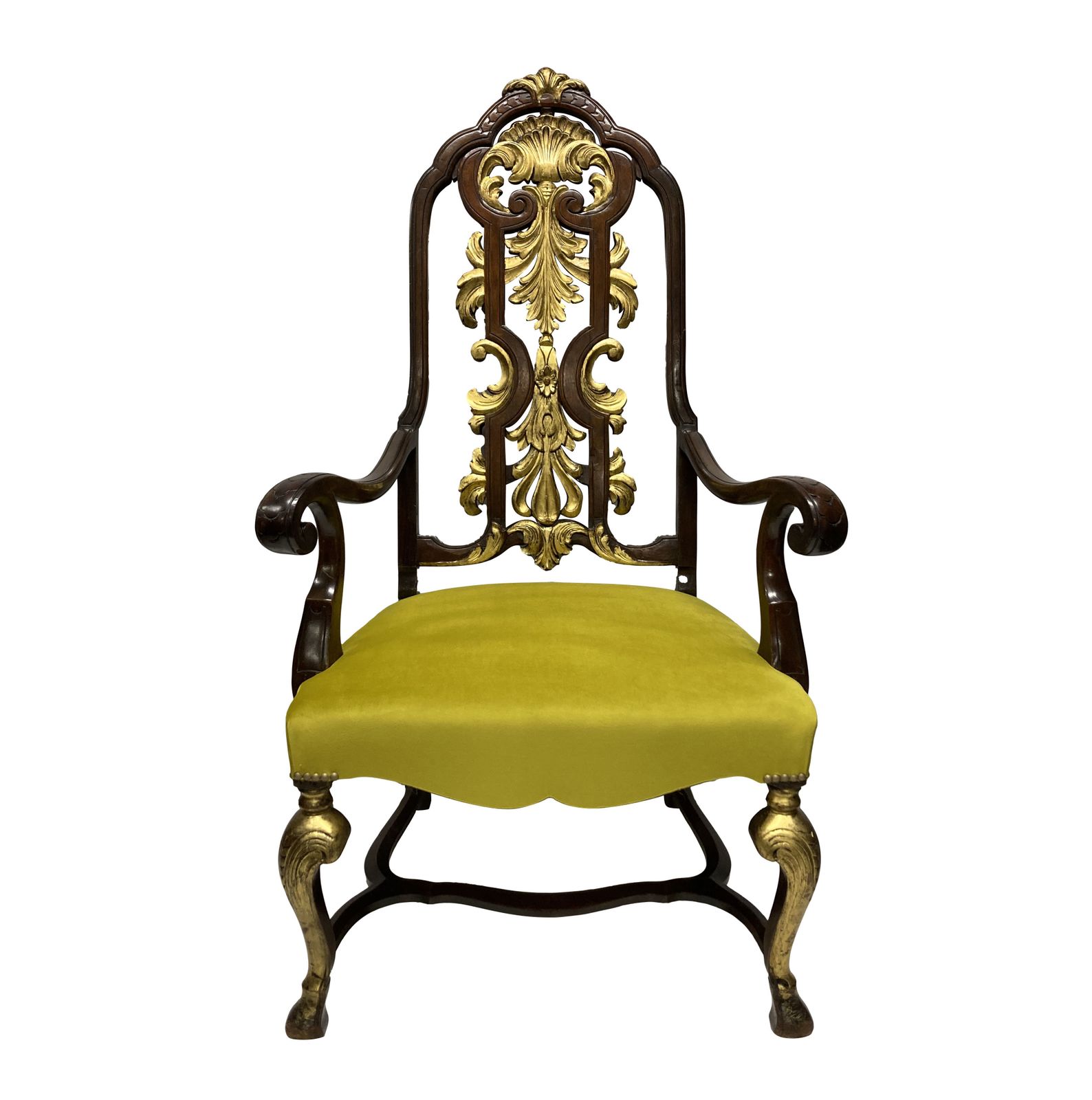 A Queen Anne Style Parcel Gilt Armchair