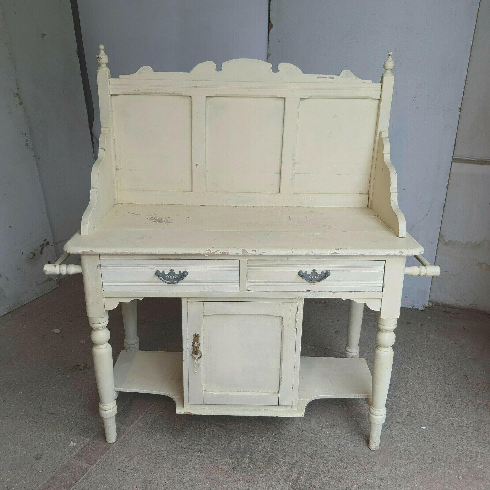 Antique Victorian French Wash Stand Painted High Back Sideboard Drawers Cupboard