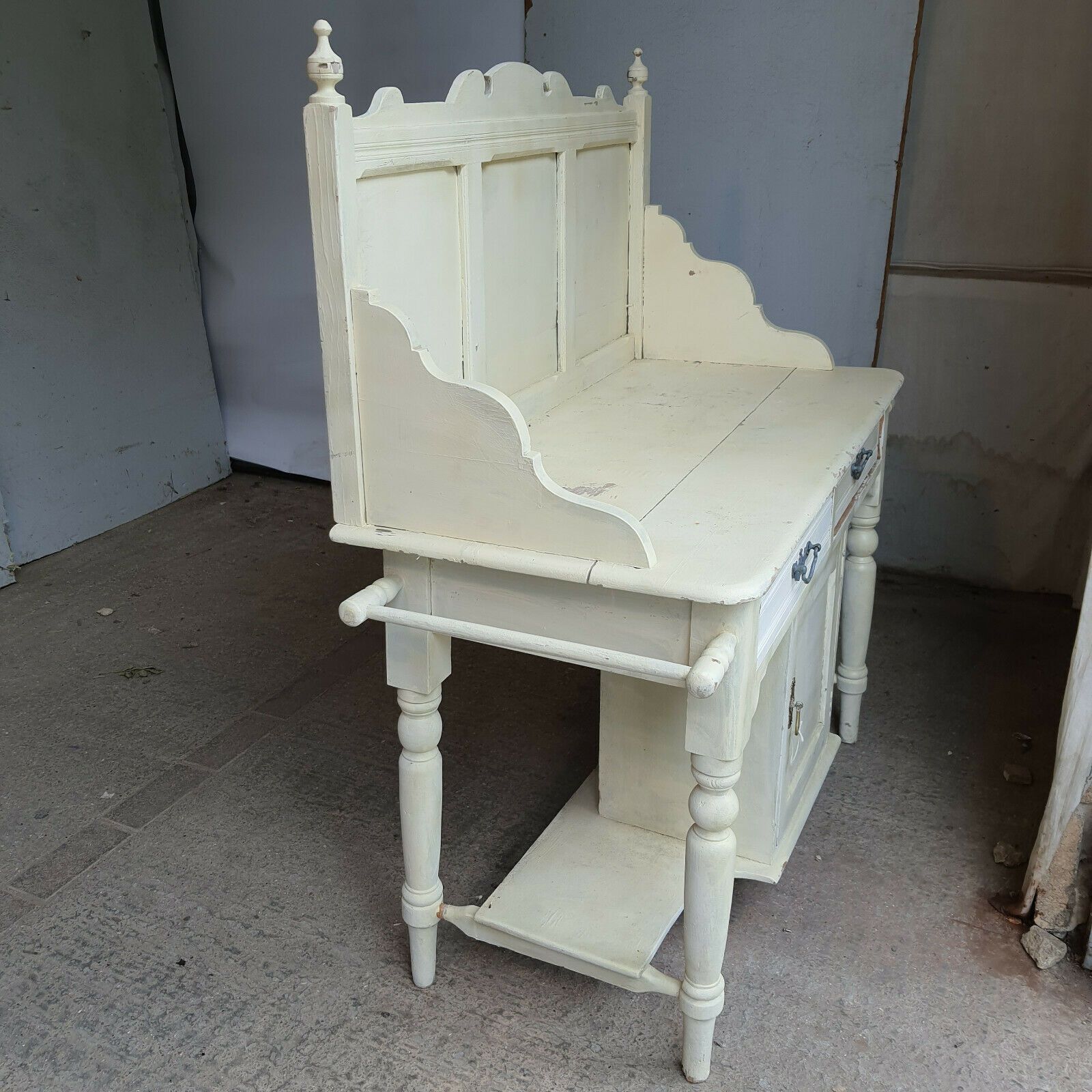 Antique Victorian French Wash Stand Painted High Back Sideboard Drawers Cupboard photo Furniture