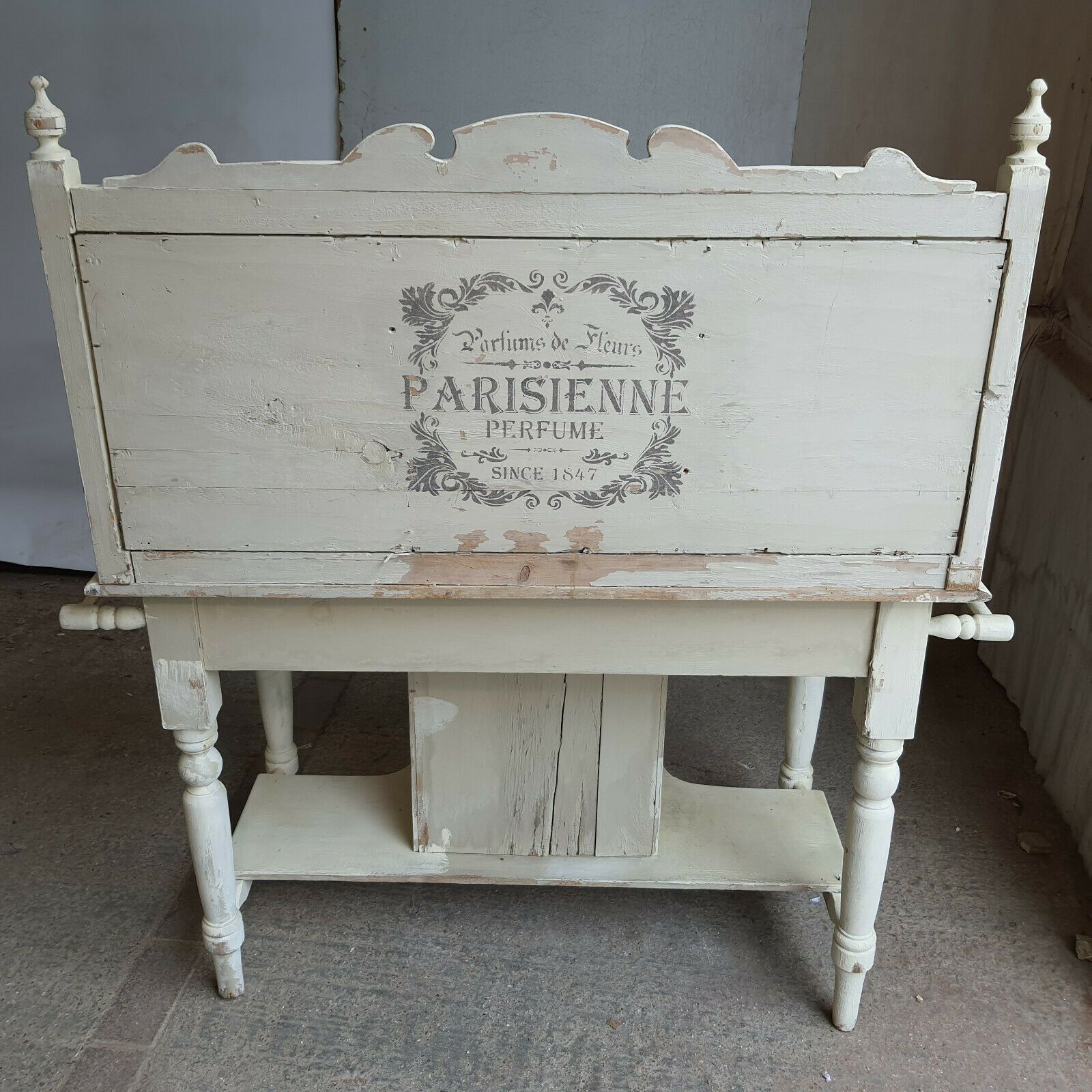 Antique Victorian French Wash Stand Painted High Back Sideboard Drawers Cupboard photo vinterior