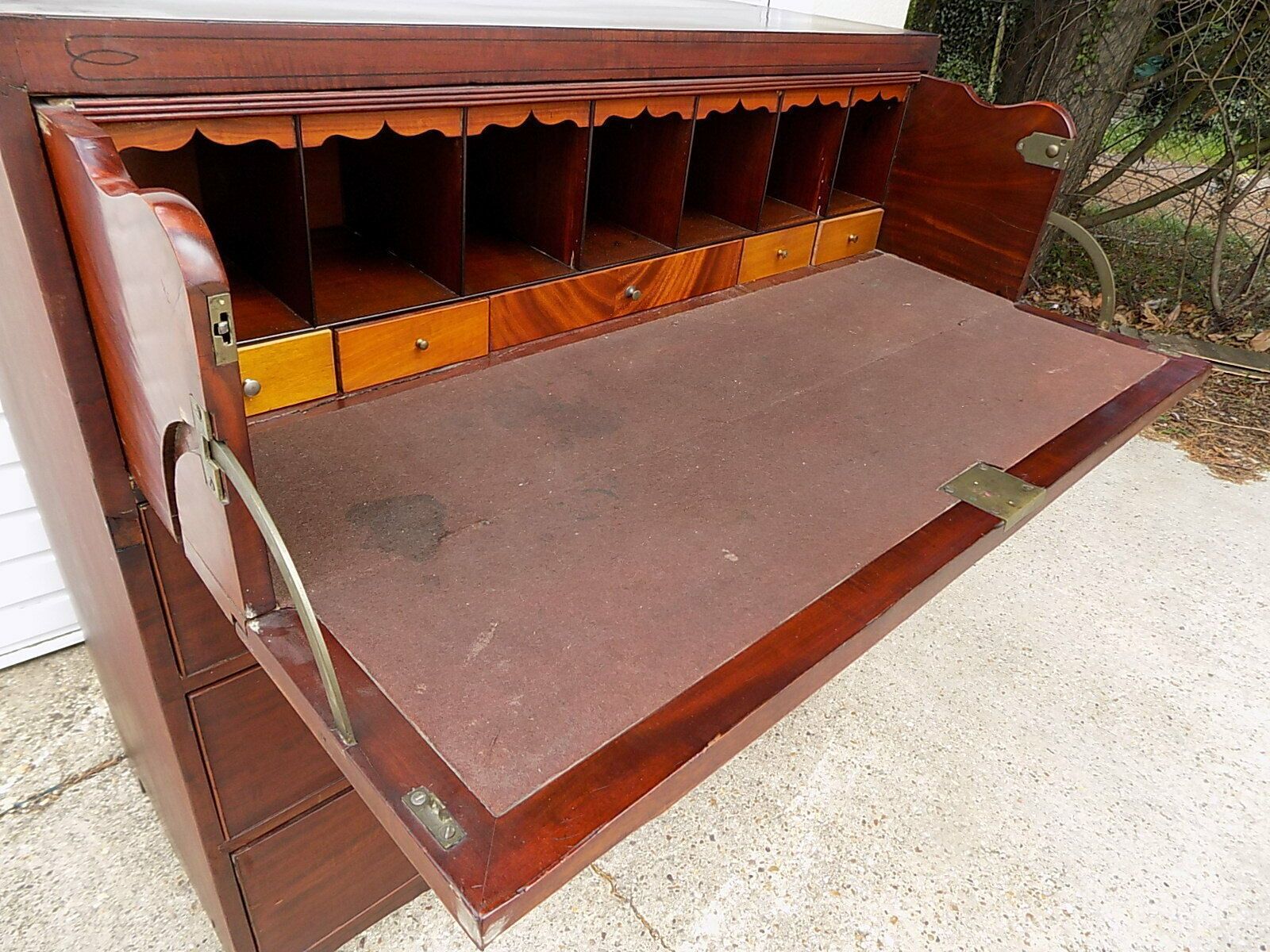 Edwardian Mahogany Inlaid Secretaire Bureau Desk Drawers Writing Office Bracket photo for sale
