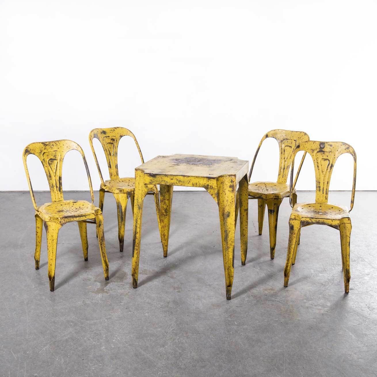 1950’s Original French Multipl’s Table And Chair Set – Yellow