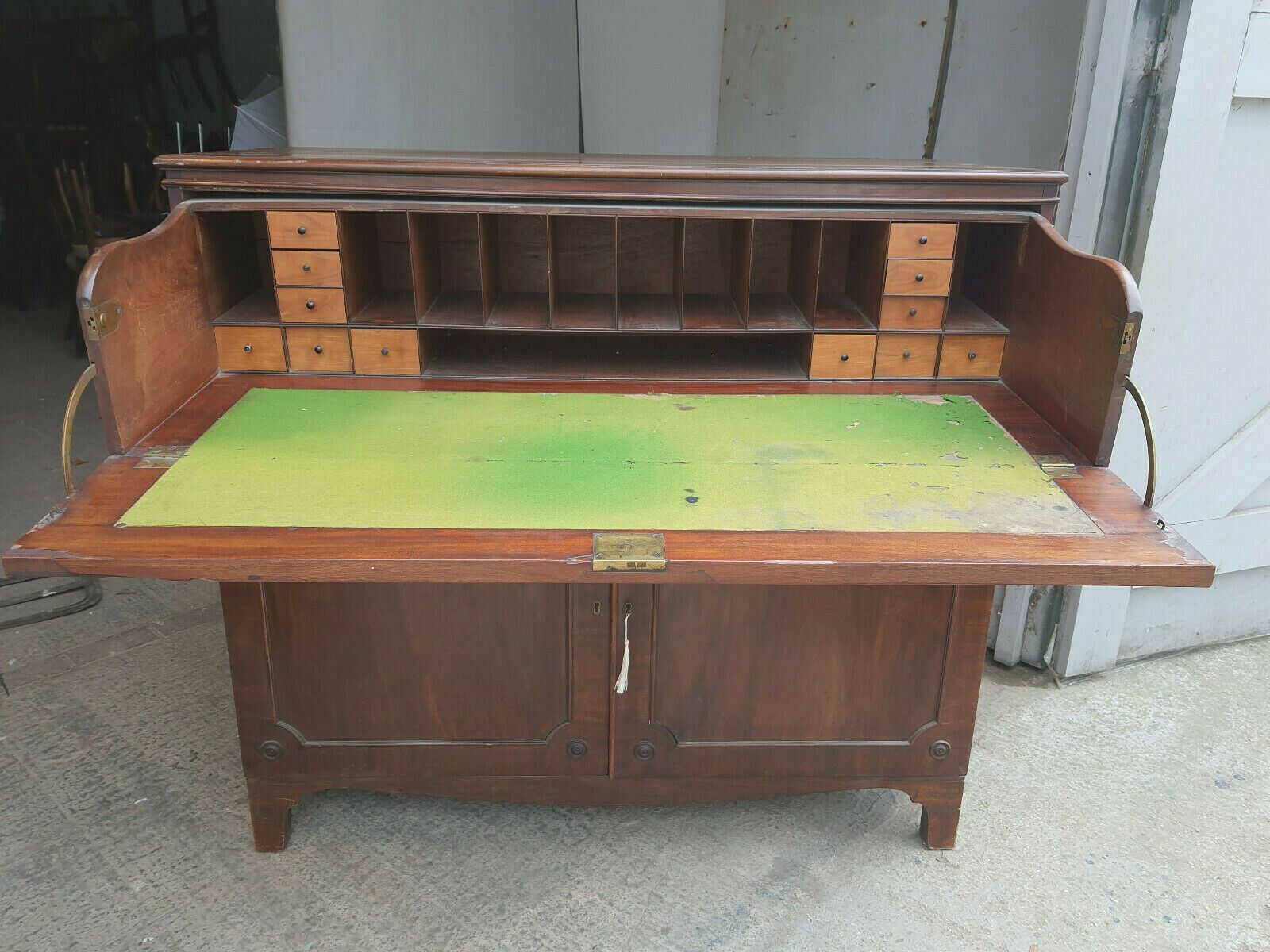 Victorian Antique Mahogany Secretaire Bureau Writing Desk Drawers Bracket Feet photo furniture