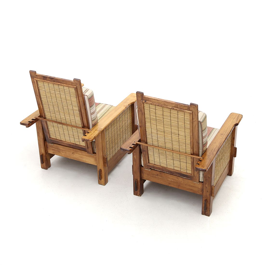 Pair Of South African Colonial Armchairs In Wood And Straw, 1980s photo vinterior
