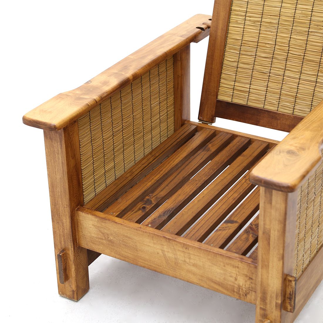photo buy Pair Of South African Colonial Armchairs In Wood And Straw, 1980s