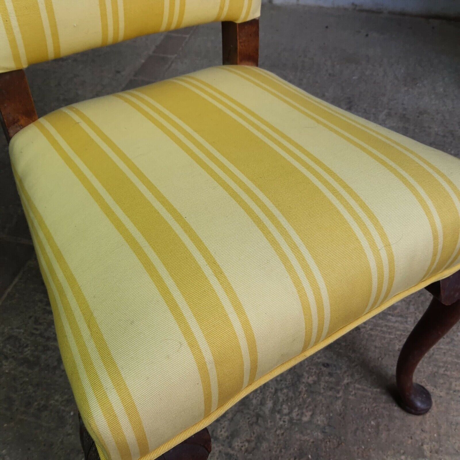 20thc Antique Upholstered High Back Chair Cabriole Legs Yellow Padded photo for sale