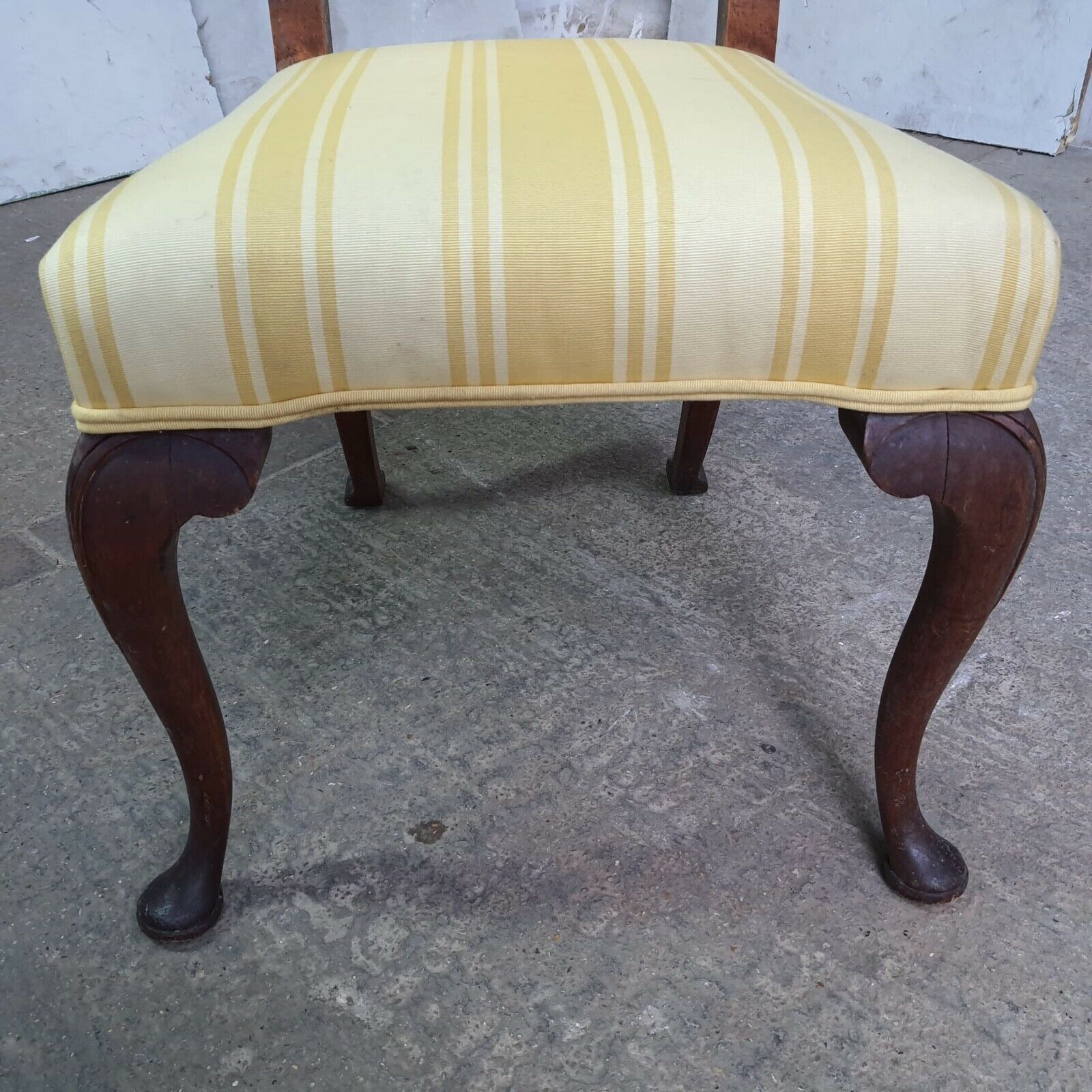 20thc Antique Upholstered High Back Chair Cabriole Legs Yellow Padded photo 130.0