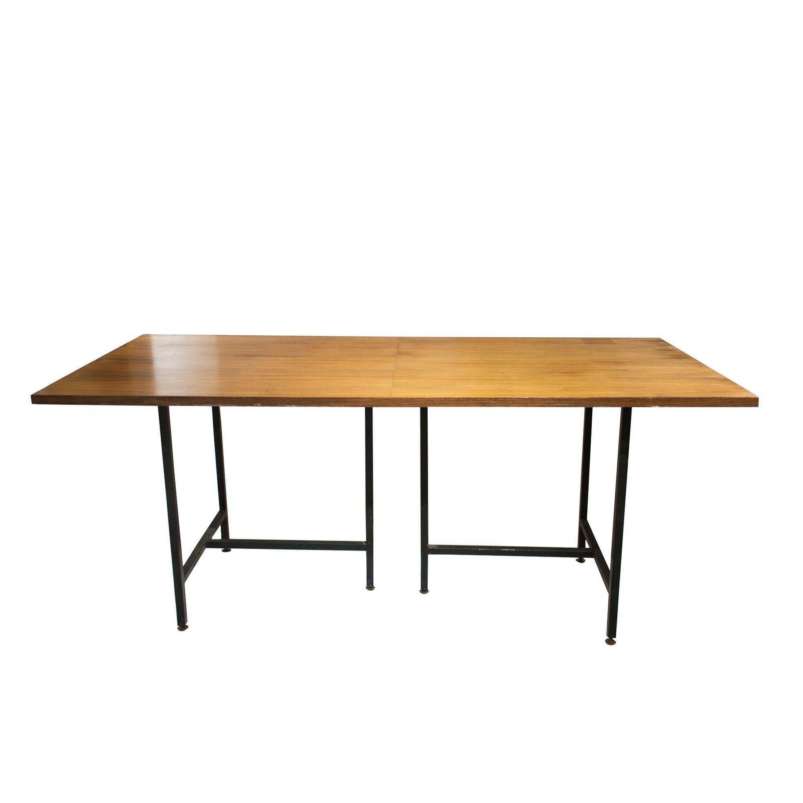 Mid Century Modern Teak Wooden Desk With Black Lacquered Iron Base, Italy, 1950 photo furniture
