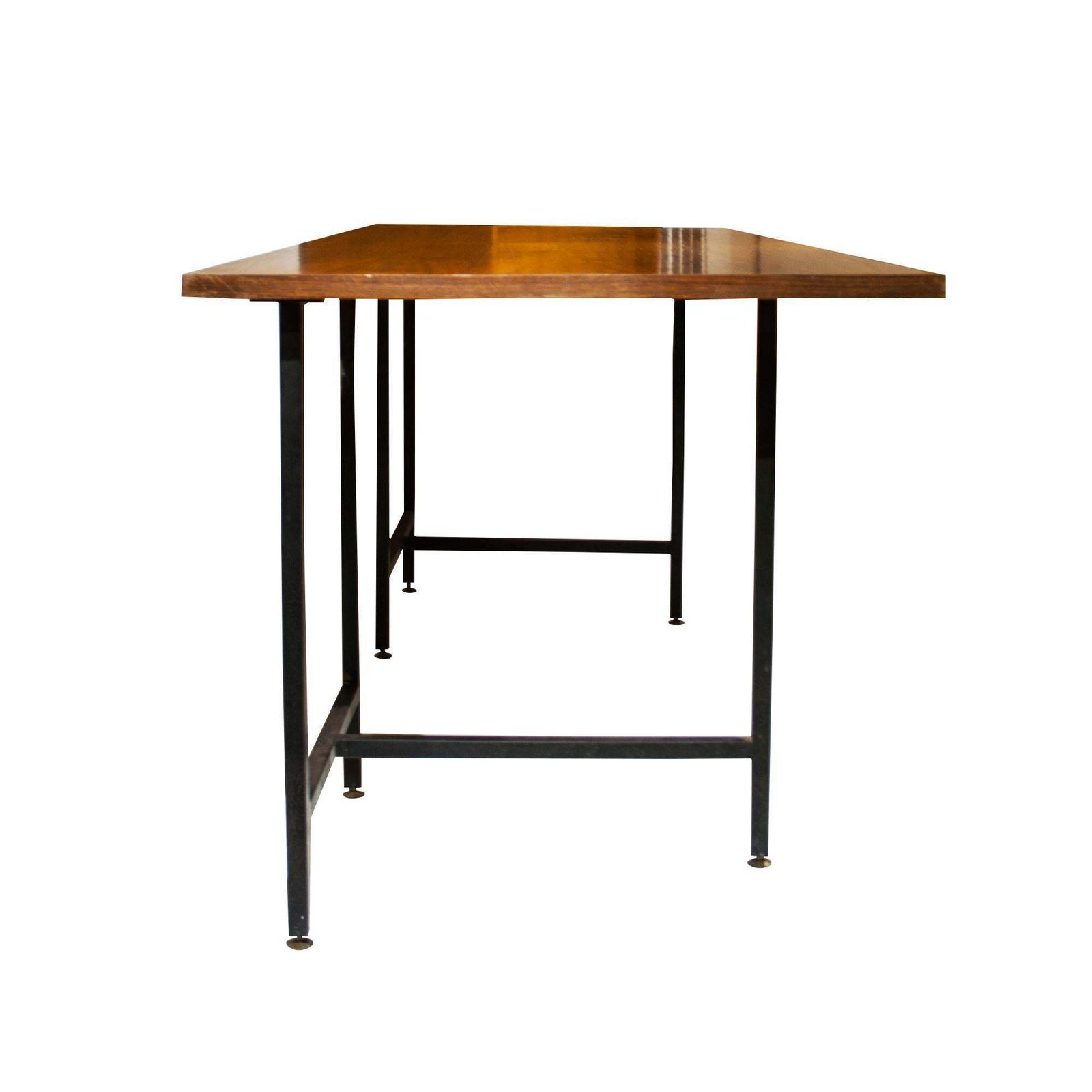 Mid Century Modern Teak Wooden Desk With Black Lacquered Iron Base, Italy, 1950 photo Furniture