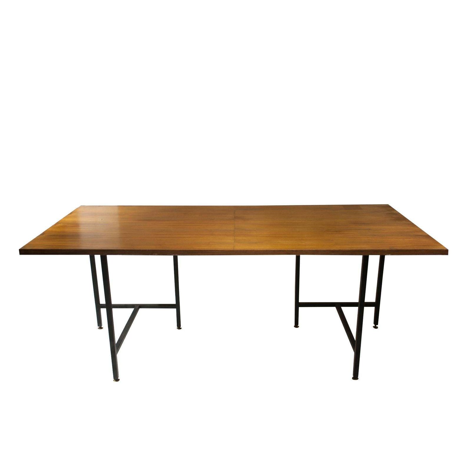 Mid Century Modern Teak Wooden Desk With Black Lacquered Iron Base, Italy, 1950 photo 2057.0