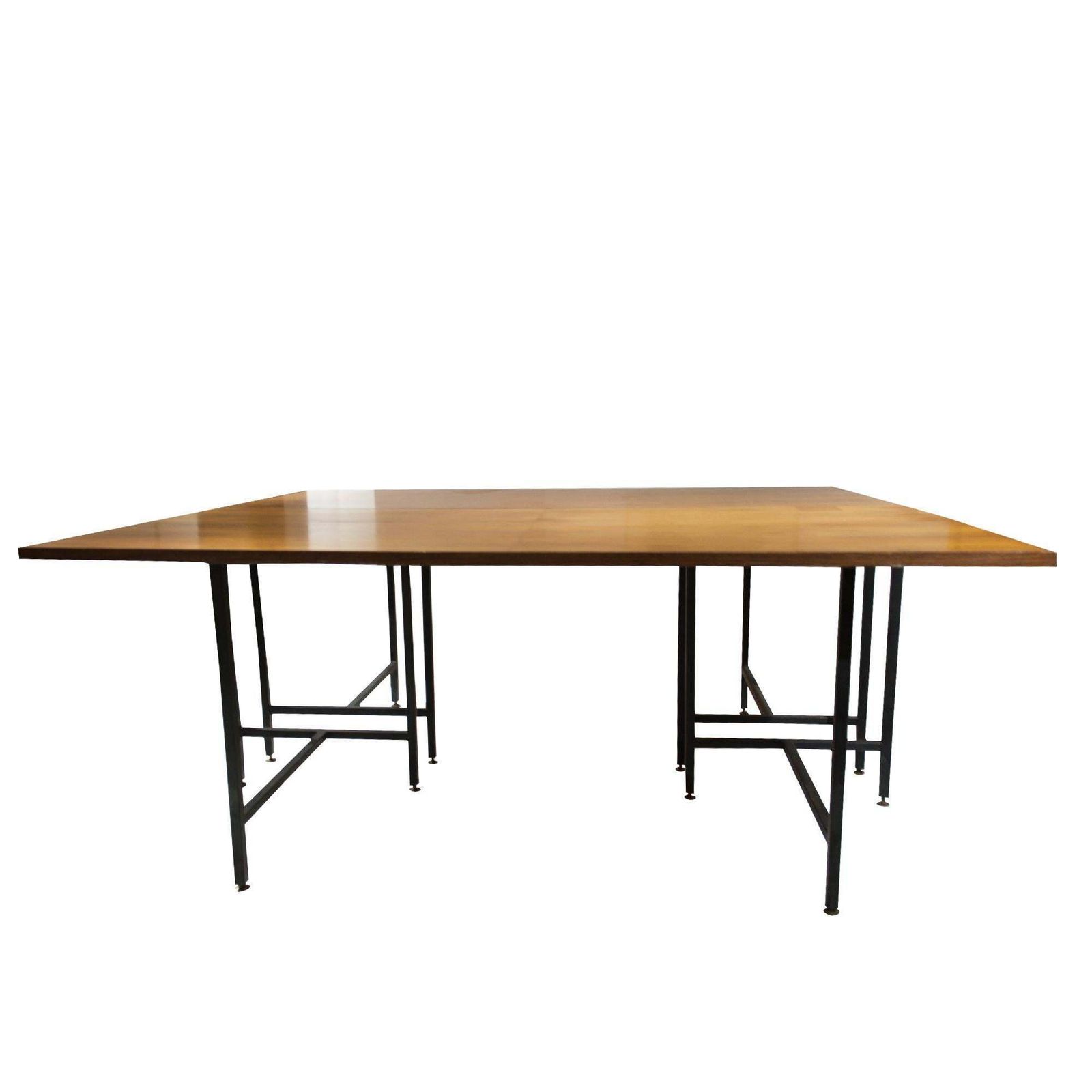 Mid Century Modern Teak Wooden Desk With Black Lacquered Iron Base, Italy, 1950 photo vintage