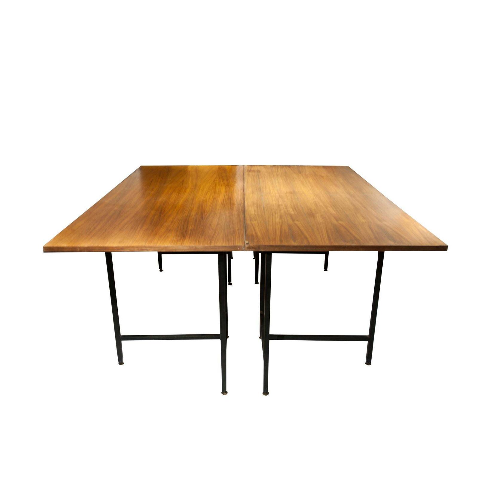 photo furniture Mid Century Modern Teak Wooden Desk With Black Lacquered Iron Base, Italy, 1950