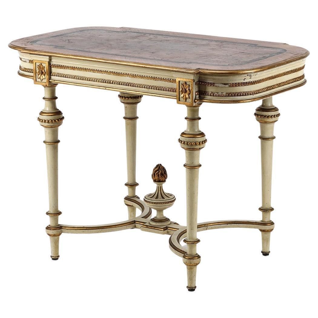 Swedish Gustavian Antique Table White Gold Carved Detail, 1800s