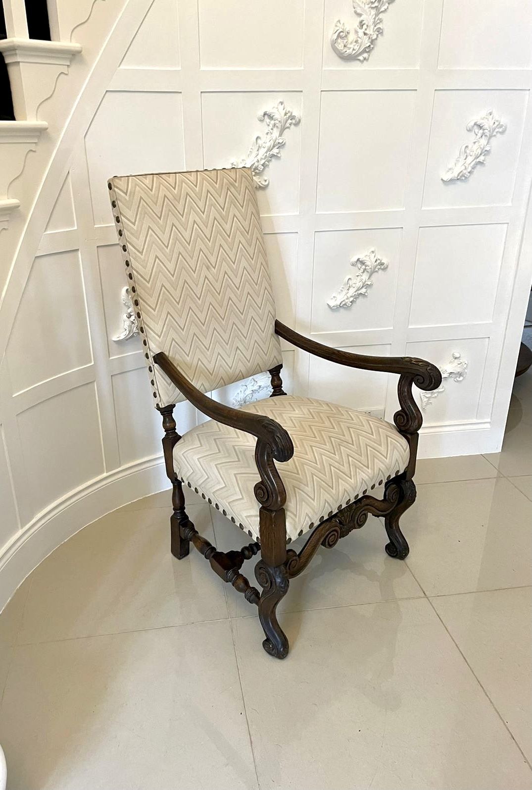 Antique Victorian Quality Carved Oak Armchair