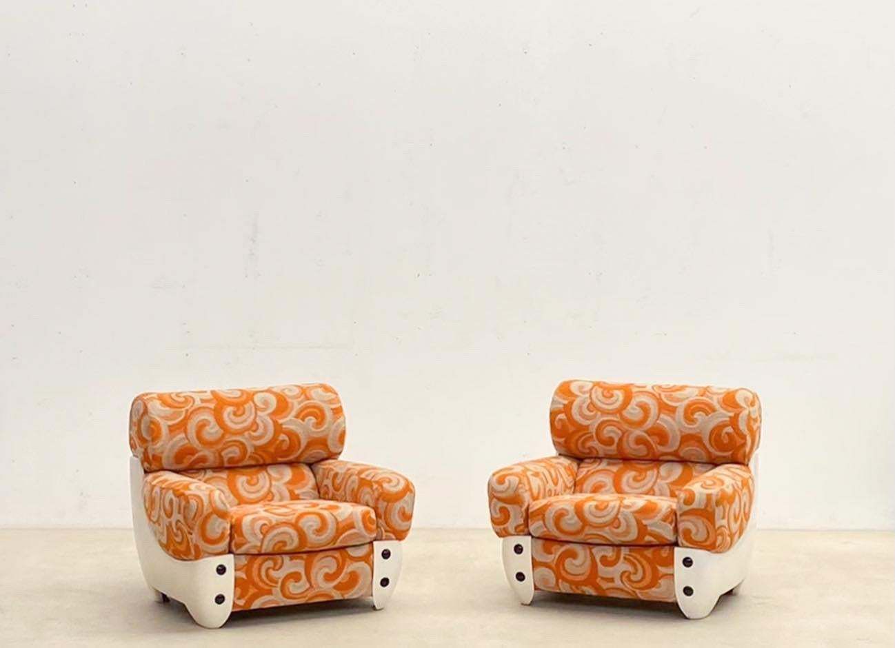 Mid Century Modern Pair Of Orange Armchairs, Italy, 1970s   Original Upholstery photo furniture