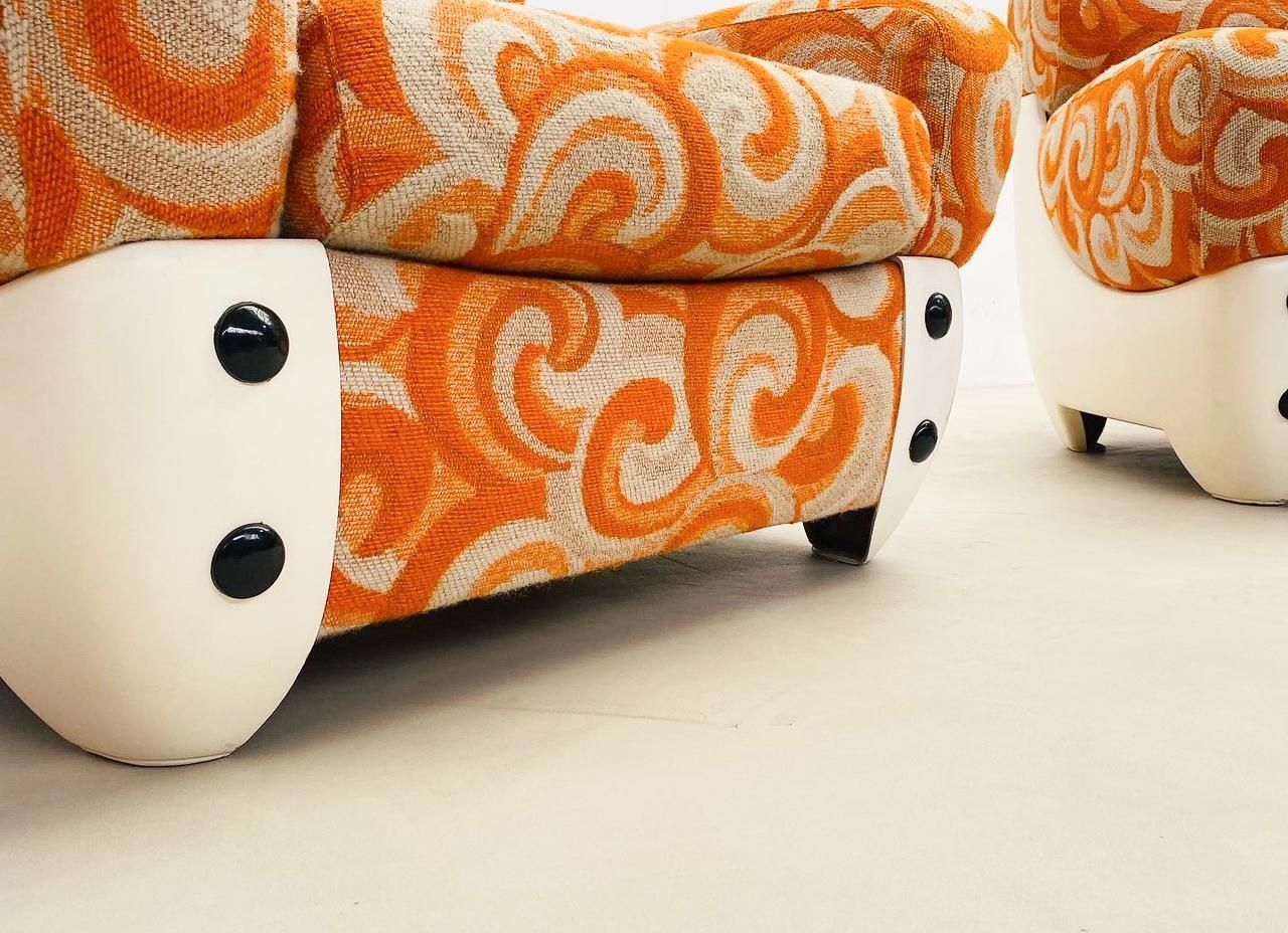 Mid Century Modern Pair Of Orange Armchairs, Italy, 1970s   Original Upholstery photo for sale