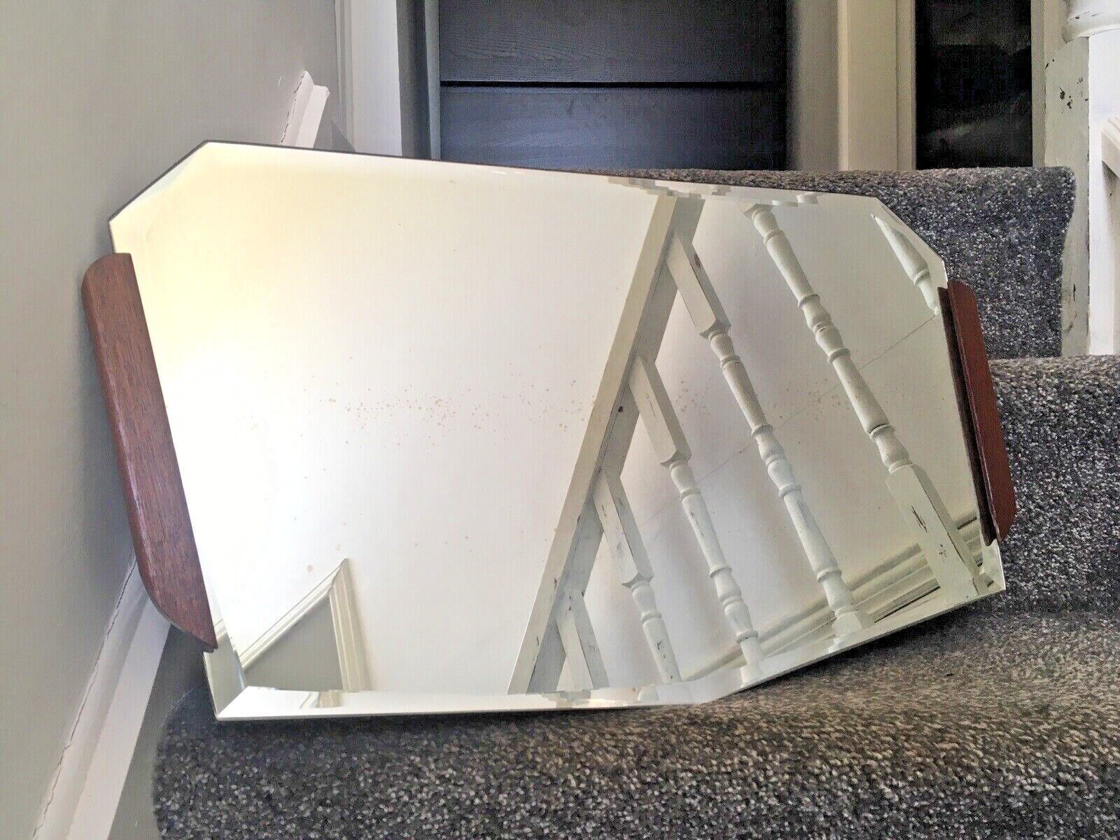 1970's Mid Century Modern Teak Bevelled Edge Multi Faceted Over Mantel Mirror photo vintage
