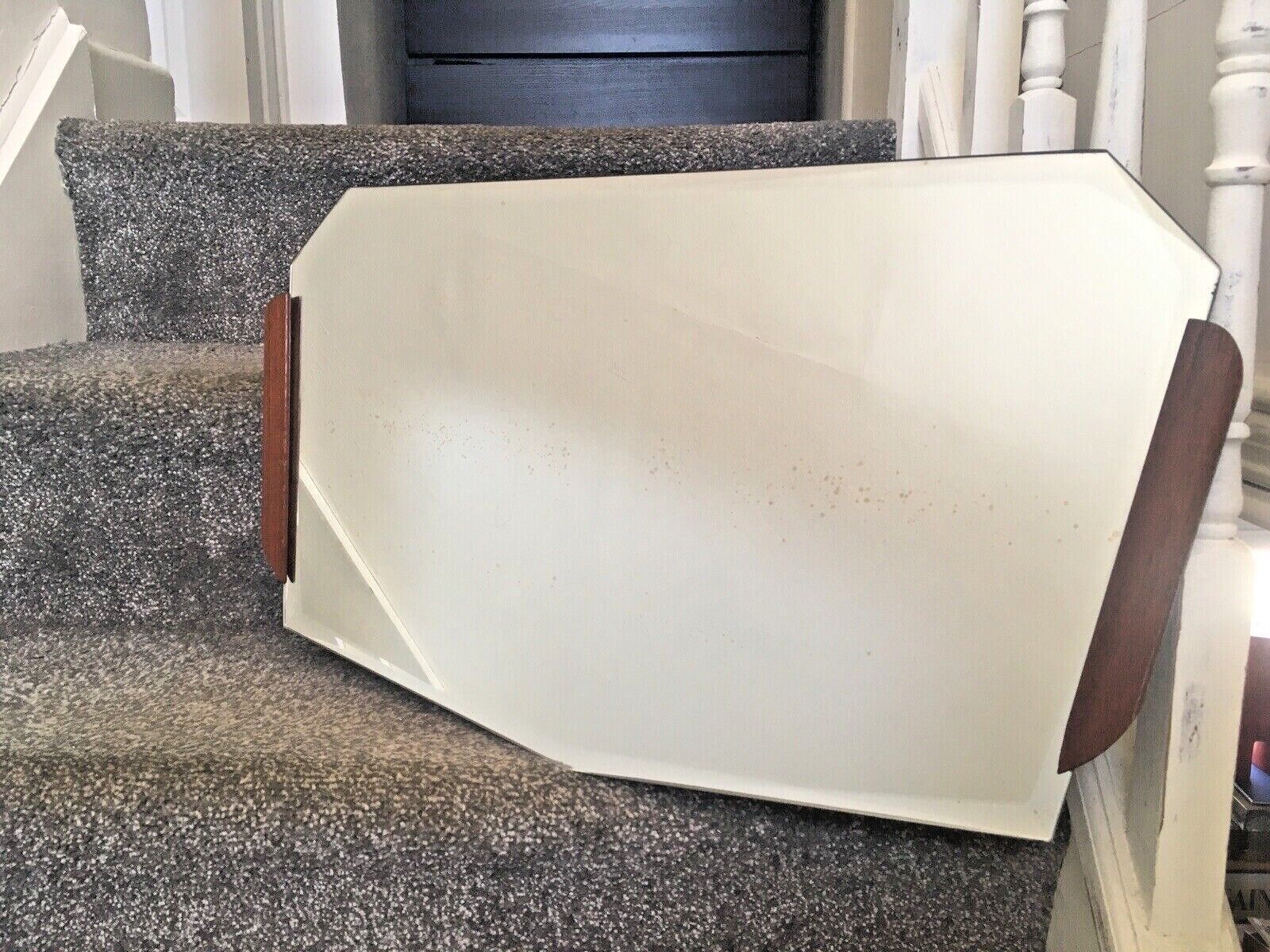 photo furniture 1970's Mid Century Modern Teak Bevelled Edge Multi Faceted Over Mantel Mirror