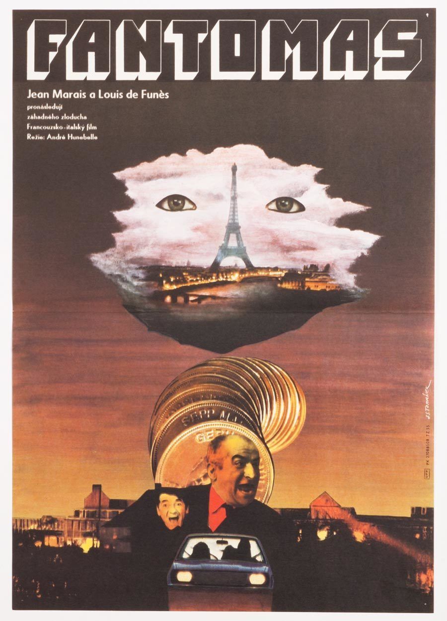 Original Film Poster, Fantomas, Jan Tománek, 1980, Genuine Czech Vintage Print