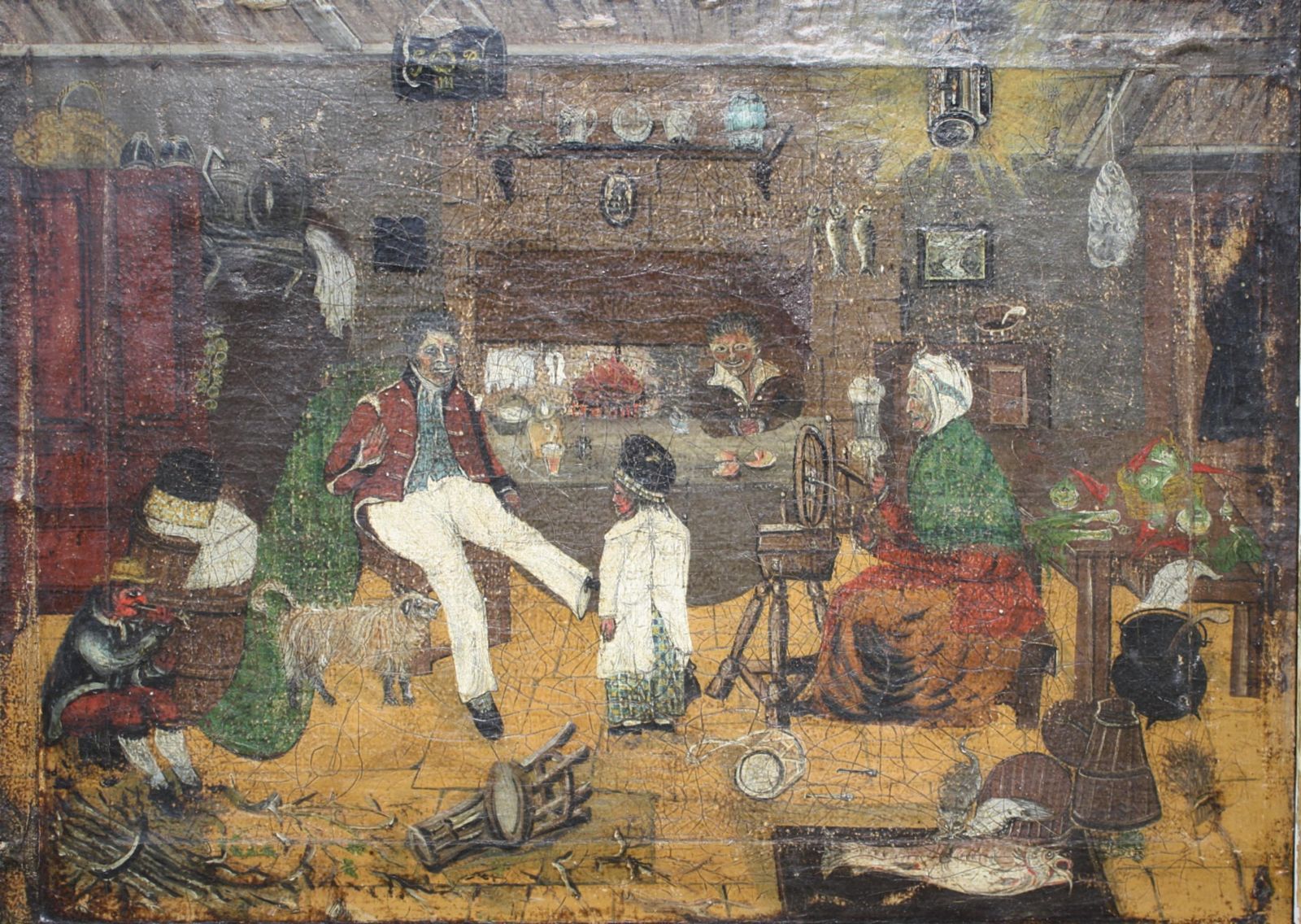 photo buy Early 19th Primitive Naive Interior Scene Folk Art Military Wooden Leg Curio