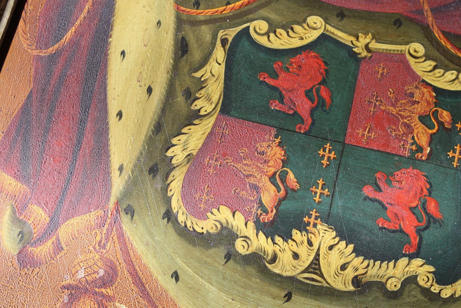 Large English Country House 19thc Oil On Board Armorial Coat Of Arms Coach Panel photo vinterior