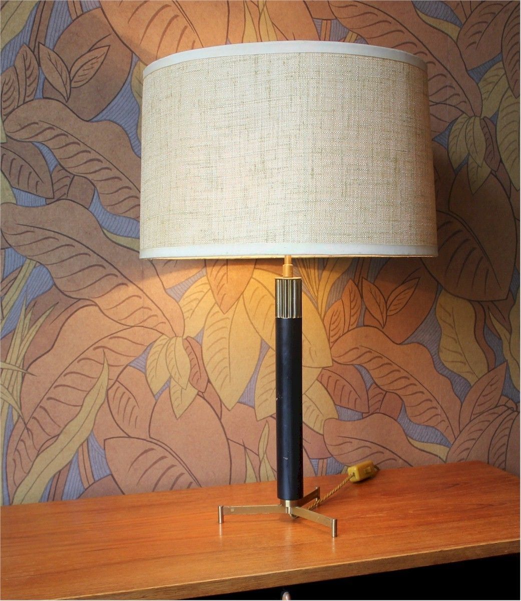 1950's Table Lamp On Tripod Brass Base. photo for sale