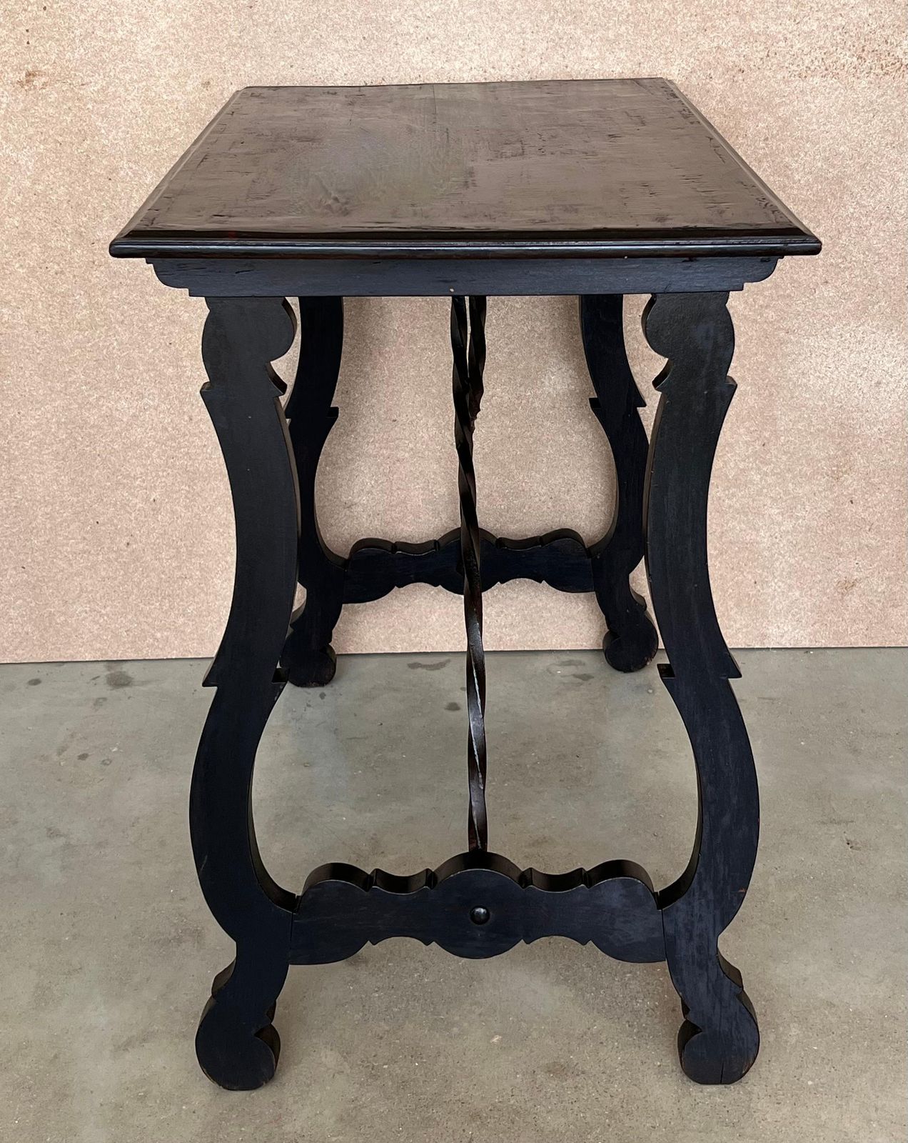 Side Table Of Walnut With Carved Lyre Legs And Top, Spanish, 19th Century photo vintage