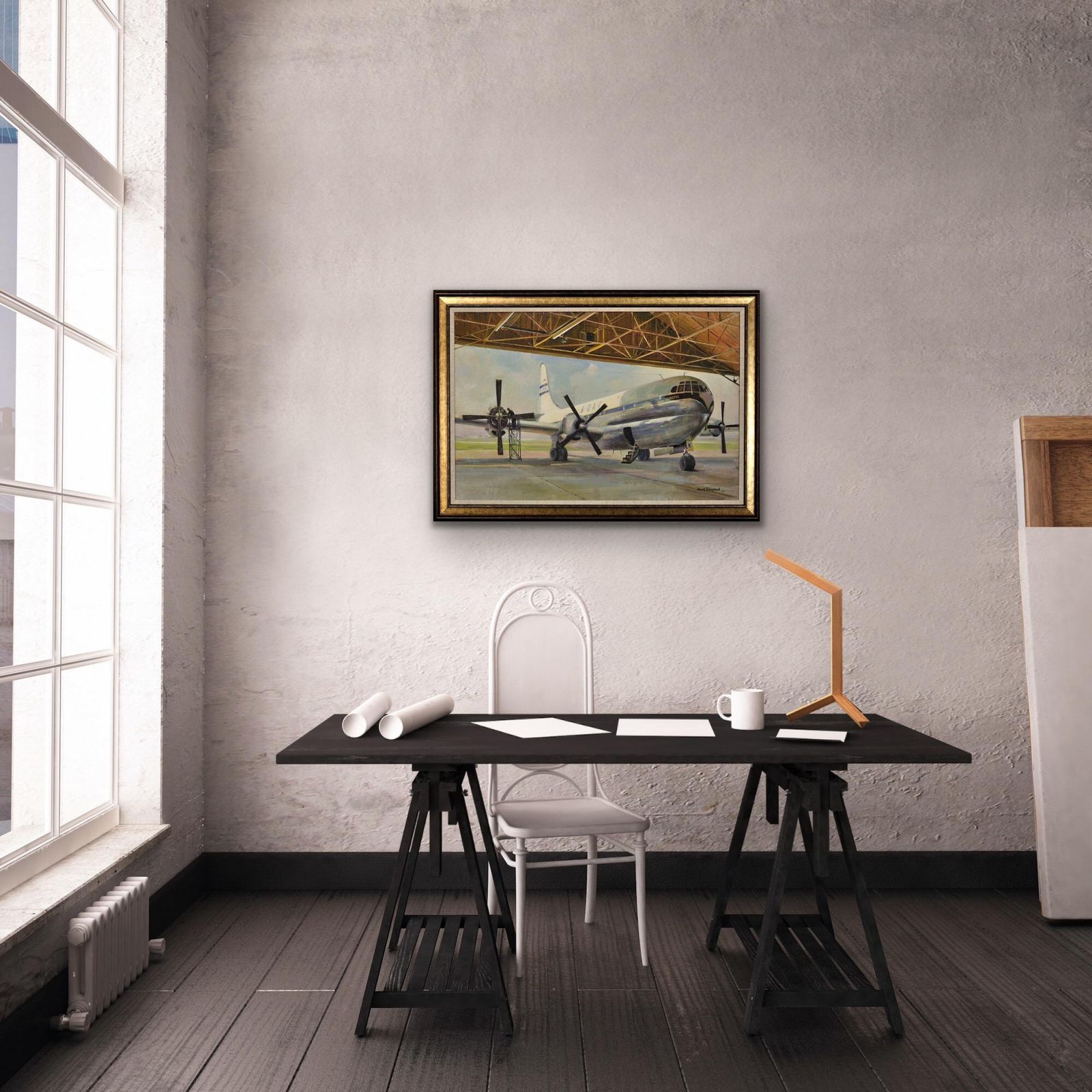 photo furniture David Shepherd 1931 To  2017. Giant Refreshed. Boac Boeing 377 Stratocruiser. Framed 1950s Aviation Oil Painting. British Airline. American Aircraft.