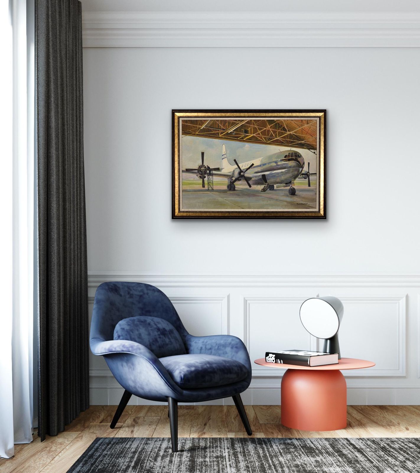 photo buy David Shepherd 1931 To  2017. Giant Refreshed. Boac Boeing 377 Stratocruiser. Framed 1950s Aviation Oil Painting. British Airline. American Aircraft.